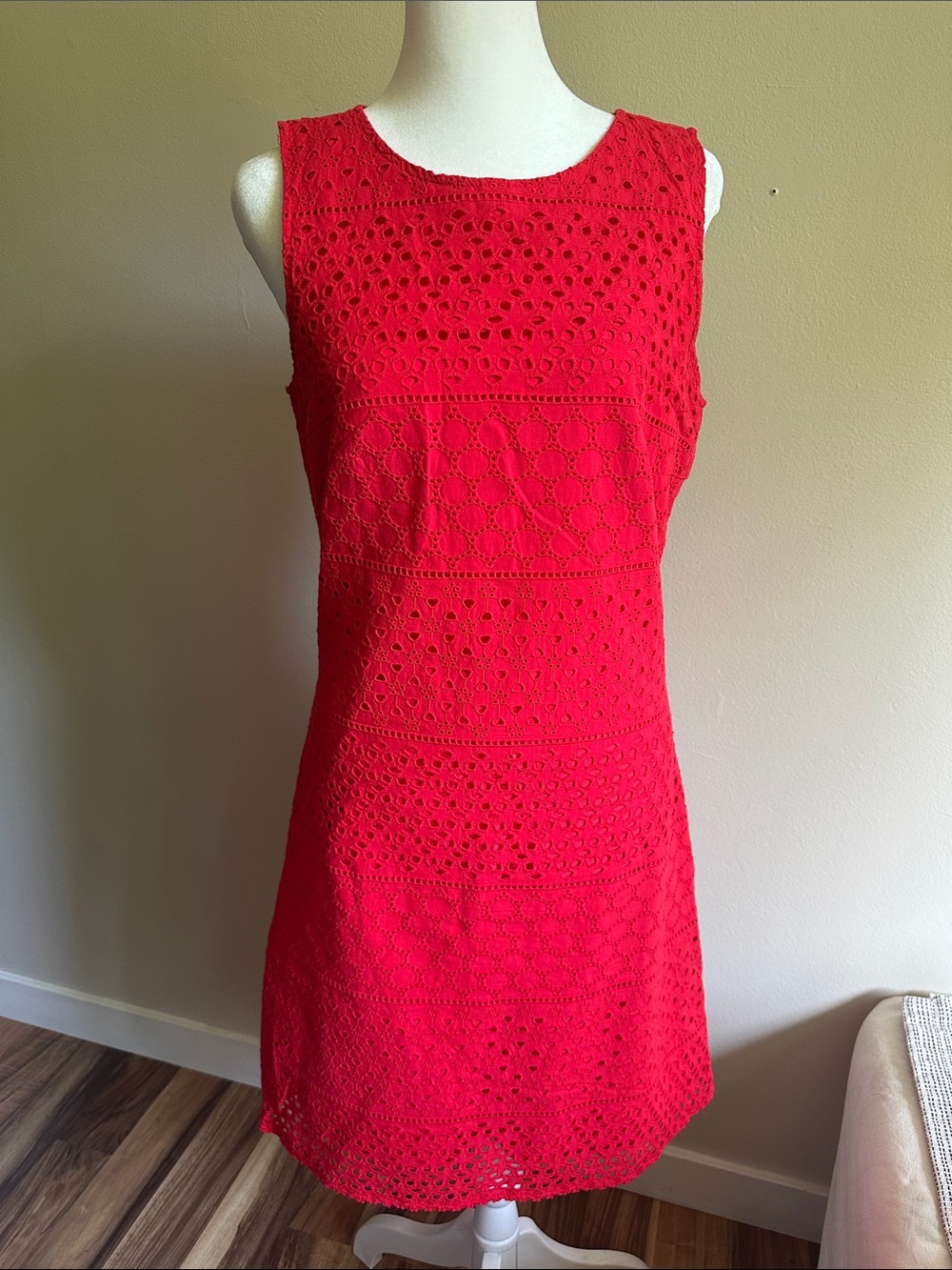 Sleeveless Red Eyelet Mini Dress